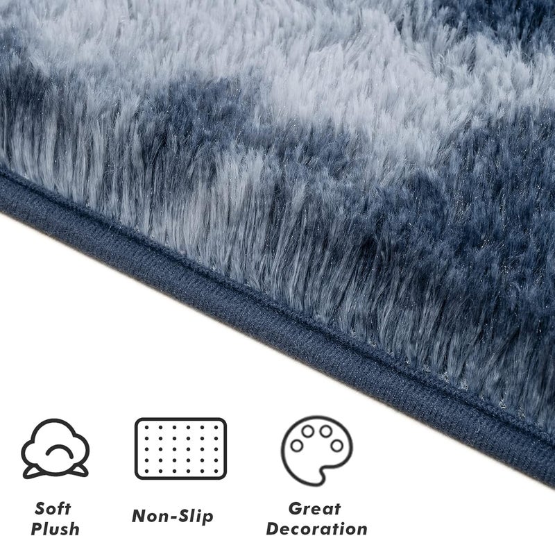 Softlife Area Rug for Living Room, Fluffy Shag Plush 6x9 Blue Rugs for Bedroom Girls Kids, Shaggy Soft Fuzzy Tie Dyed Large Carpet for Dorm Bedside Ultra Cozy Non-Slip Indoor Decor - Image 5
